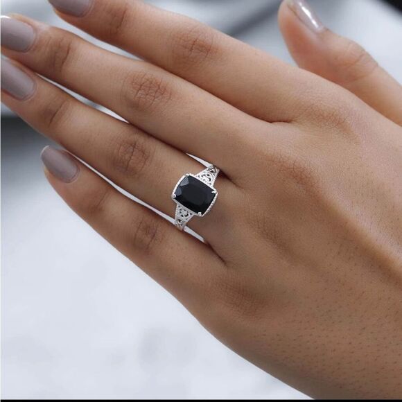 Australian Black Tourmaline Solitaire Ring in Sterling Silver sz7 NWT - Picture 10 of 14